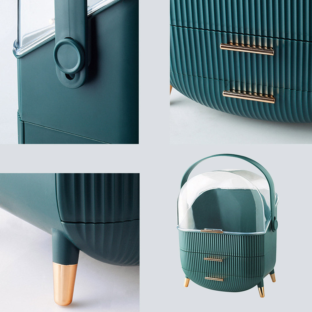 SOGA 29cm Green Countertop Makeup Cosmetic Storage Organiser Skincare Holder Jewelry Storage Box with Handle-Makeup Organisers-PEROZ Accessories