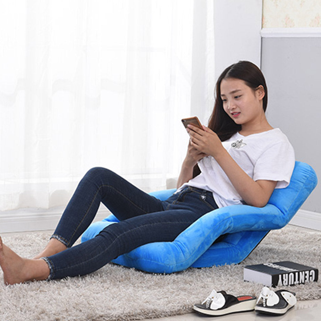 SOGA Foldable Lounge Cushion Adjustable Floor Lazy Recliner Chair with Armrest Blue-Recliner Chair-PEROZ Accessories