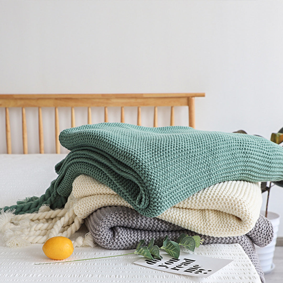 SOGA 2X Green Tassel Fringe Knitting Blanket Warm Cozy Woven Cover Couch Bed Sofa Home Decor-Throw Blankets-PEROZ Accessories