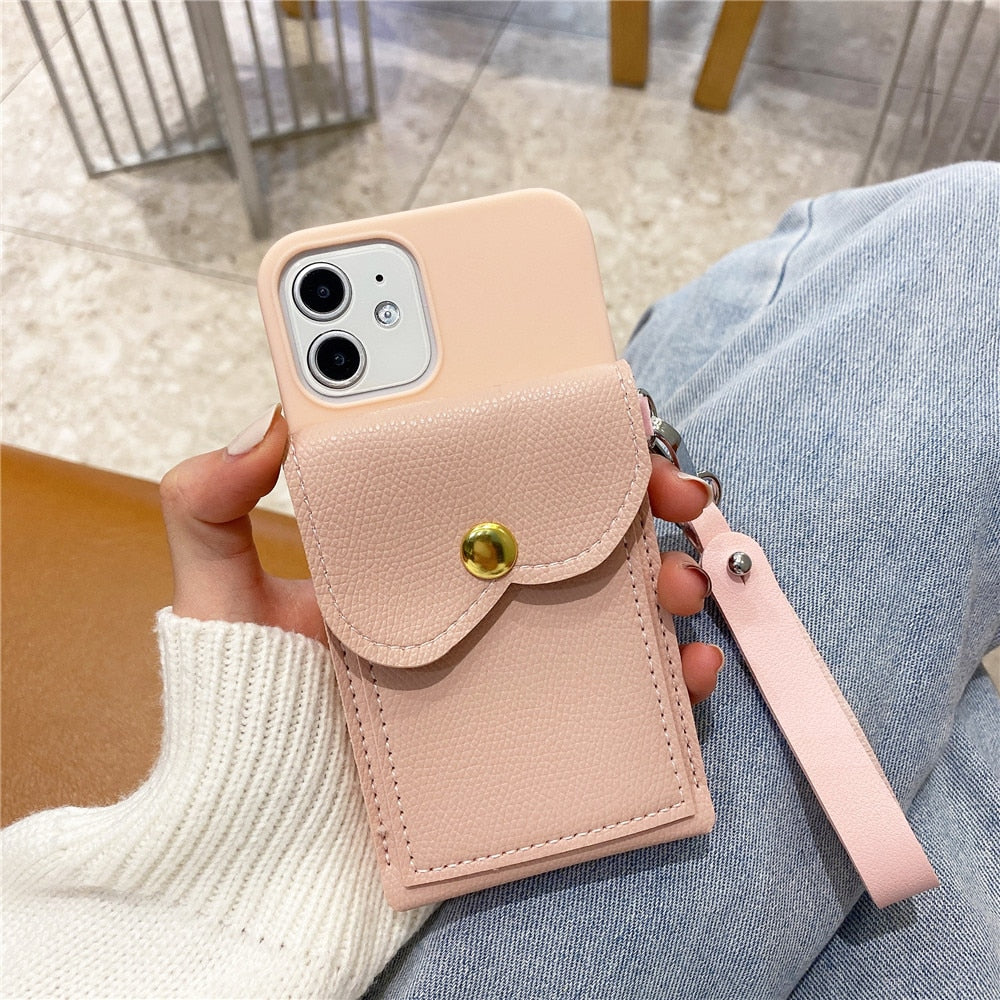 Anymob iPhone Case Peach Lanyard Wallet Card Strap Holder Silicone Cover-Mobile Phone Cases-PEROZ Accessories