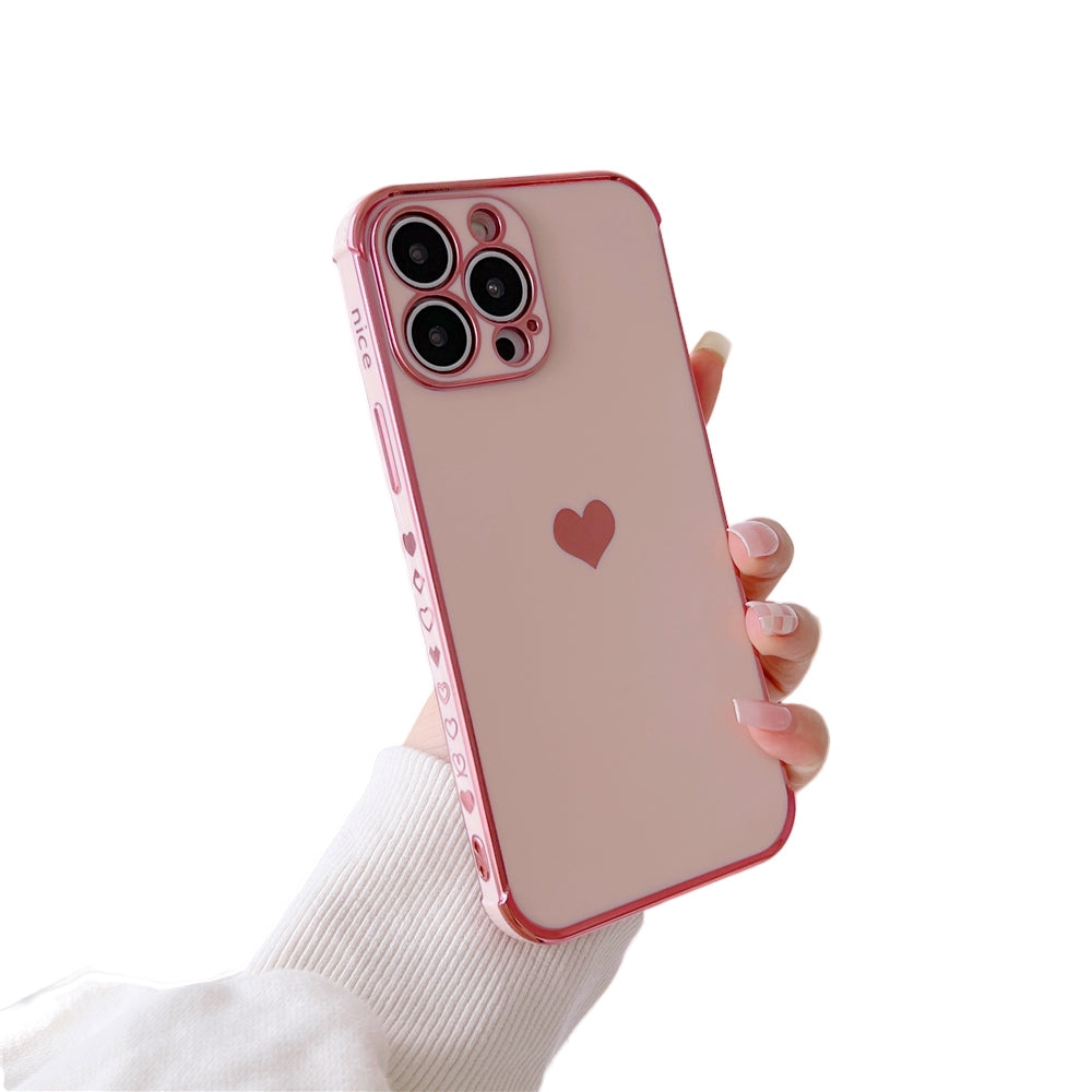 Anymob iPhone Case Pink Plating Love Heart Pattern Soft Silicon Phone Cover-Mobile Phone Cases-PEROZ Accessories