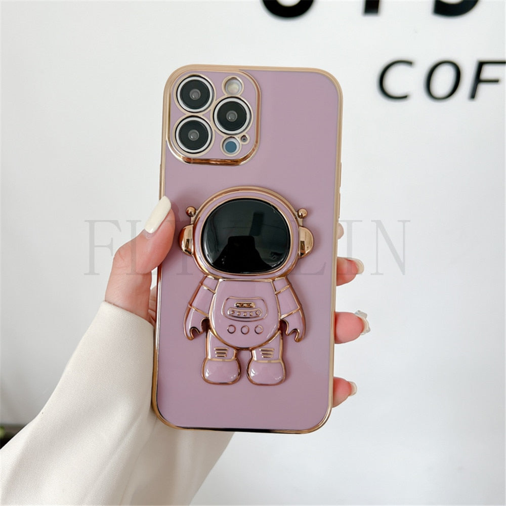 Anymob iPhone Case Pink Luxury Astronaut Kickstand Soft Silicon Plating Bumper Back Cover-Mobile Phone Cases-PEROZ Accessories