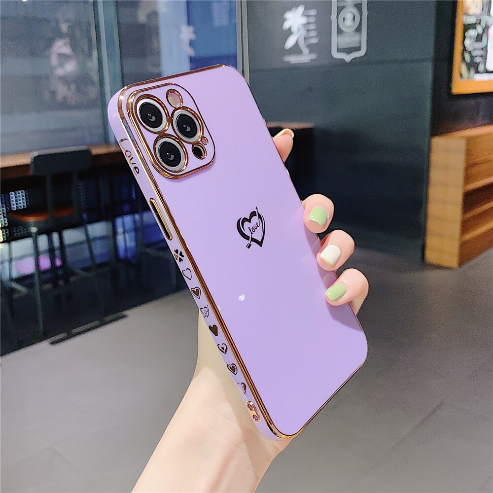 Anymob iPhone Case Purple Plating Colorful Side Love Heart Soft Silicone Cover-Mobile Phone Cases-PEROZ Accessories