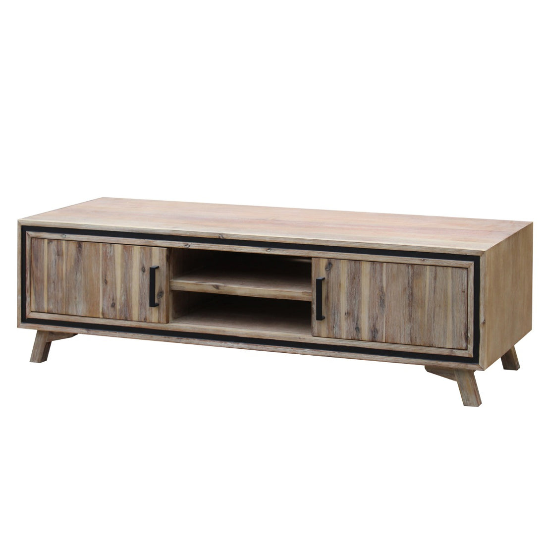 TV Cabinet with 2 Storage Drawers Cabinet Solid Acacia Wooden Entertainment Unit in Sliver Bruch Colour-Entertainment Unit-PEROZ Accessories