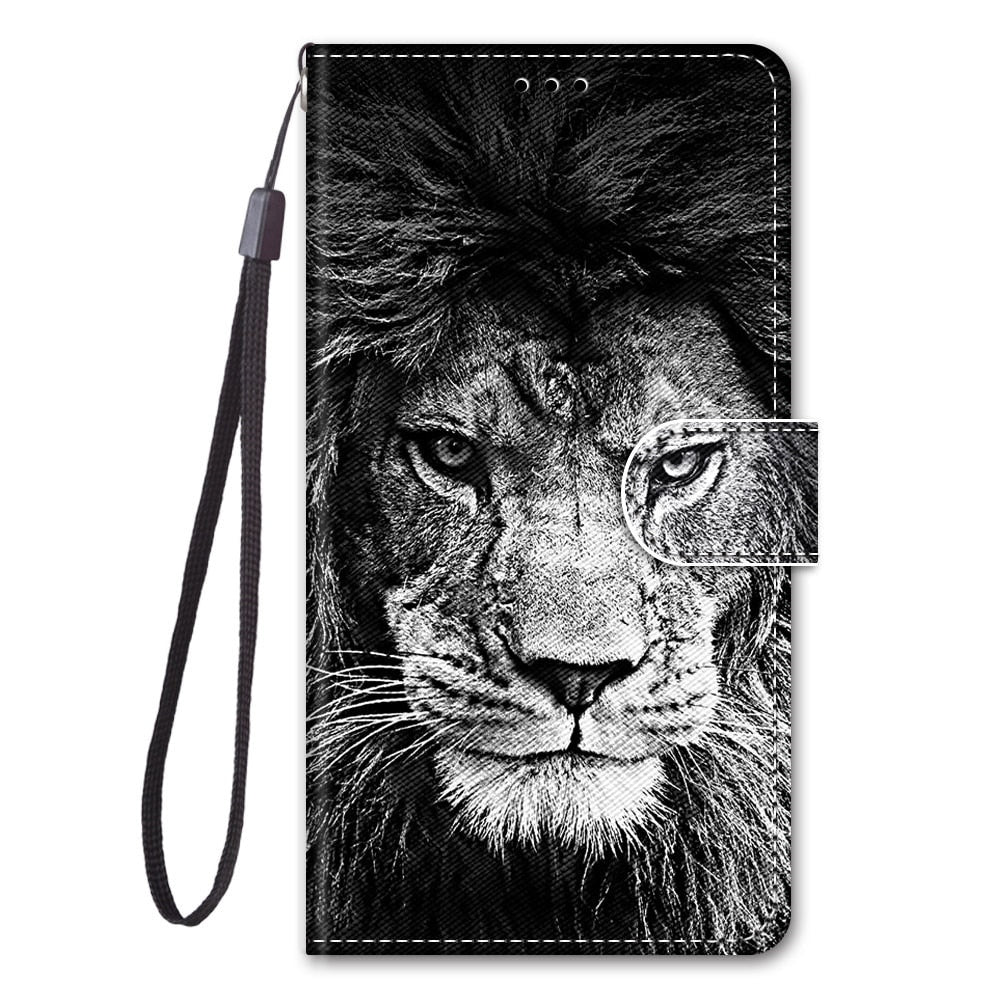 Anymob Samsung Black And White Lion Phone Case Magnetic Flip Leather Card Wallet Cover-Mobile Phone Cases-PEROZ Accessories