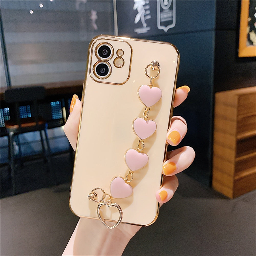 Anymob iPhone Case Light Pink Soft Silicone Bracelet Camera Protection Cover With Wristband-Mobile Phone Cases-PEROZ Accessories