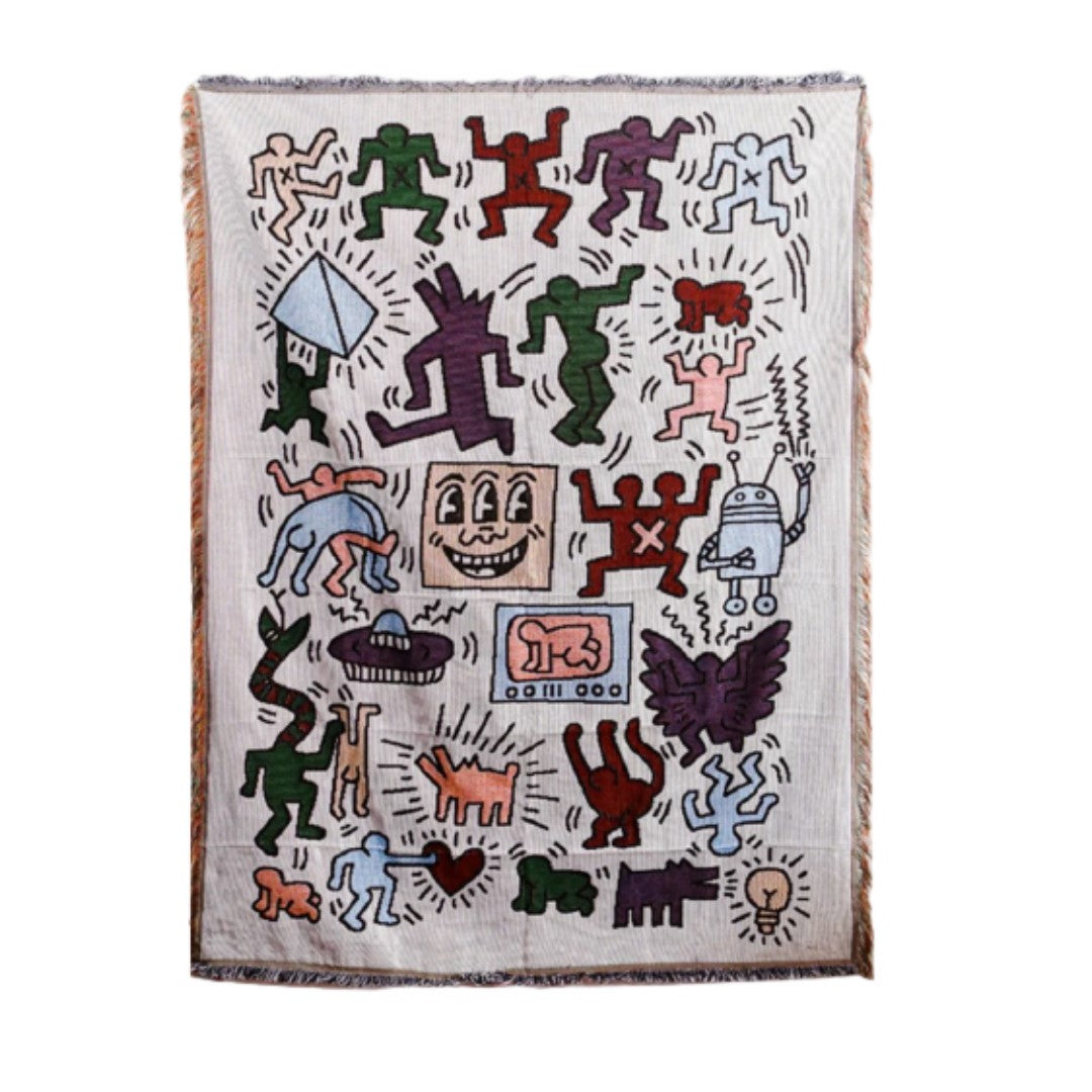 Anyhouz Jacquard Weave Jigsaw Throw Blanket Cozy Sofa Couch Bed Cover Outdoor Camping Mat Home Decor Tapestry with Tassel-Blankets-PEROZ Accessories