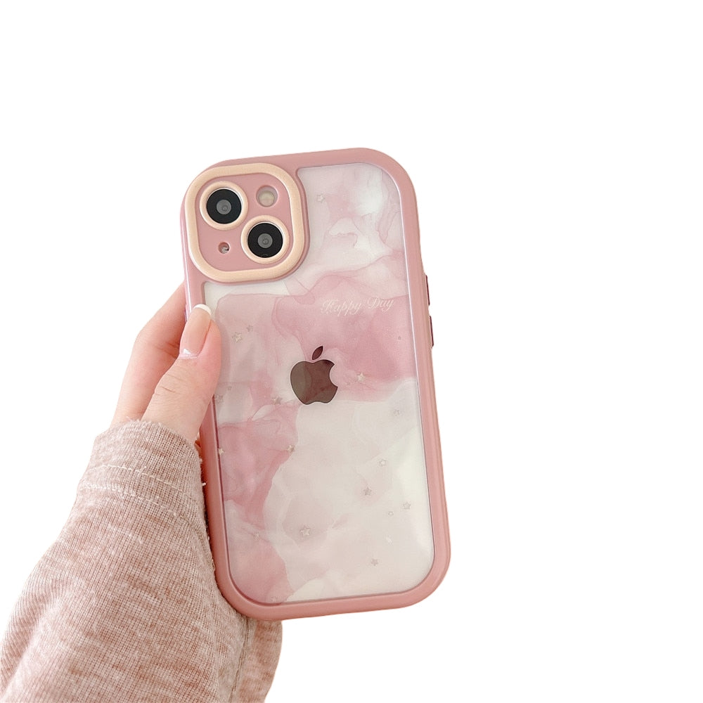 Anymob iPhone Pink Smoke Acrylic Watercolor Phone Case Transparent Shockproof Cover-Mobile Phone Cases-PEROZ Accessories