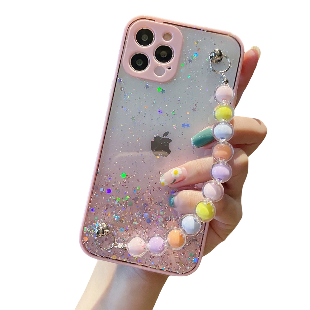 Anymob iPhone Case Pink Colorful Pearl Bracelet Gradient Glitter Soft Silicone Cover-Mobile Phone Cases-PEROZ Accessories
