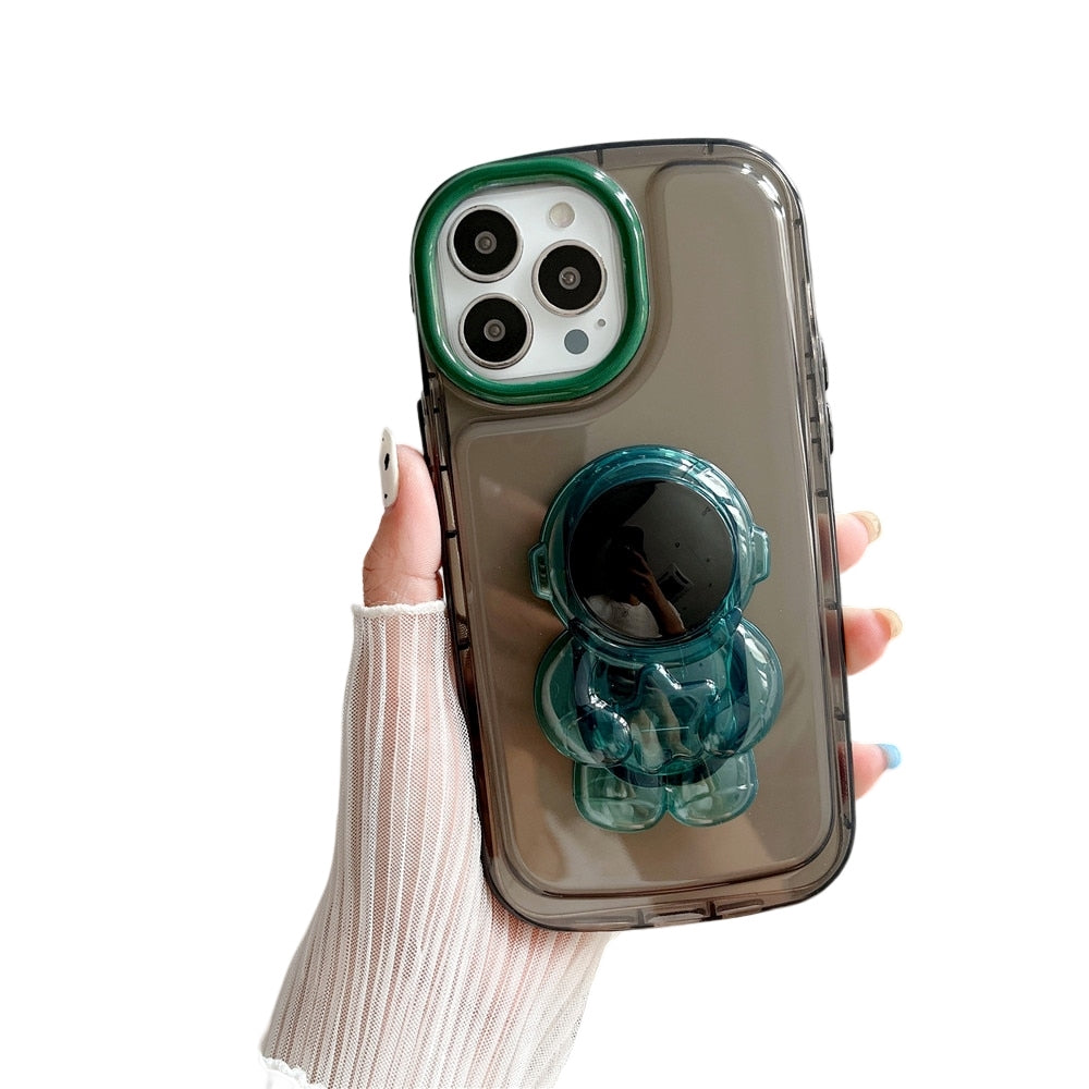 Anymob iPhone Green Astronaut Holder Phone Case Transparent Shockproof Bumper Back Cover-Mobile Phone Cases-PEROZ Accessories