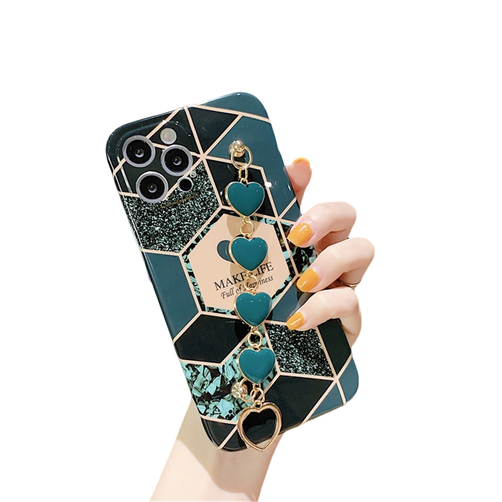 Anymob iPhone Case Dark Green eSoft Silicone Geometric Marble Back Cover With Love Heart Bracelet-Mobile Phone Cases-PEROZ Accessories