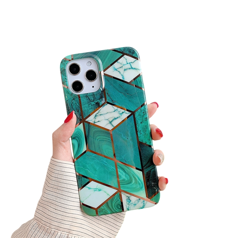 Anymob iPhone Blue Green Glossy Marble Phone Case Silicone Shockproof Bumper Cover-Mobile Phone Cases-PEROZ Accessories