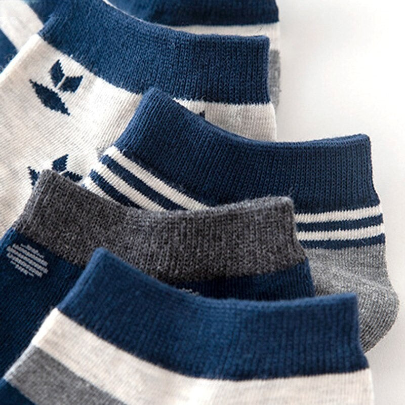 Anysox 5 Pairs One Size 5-11 Mixed Color Striped Spring Summer Unisex Navy Solid Striped Cotton Ankle Casual Socks-Socks-PEROZ Accessories