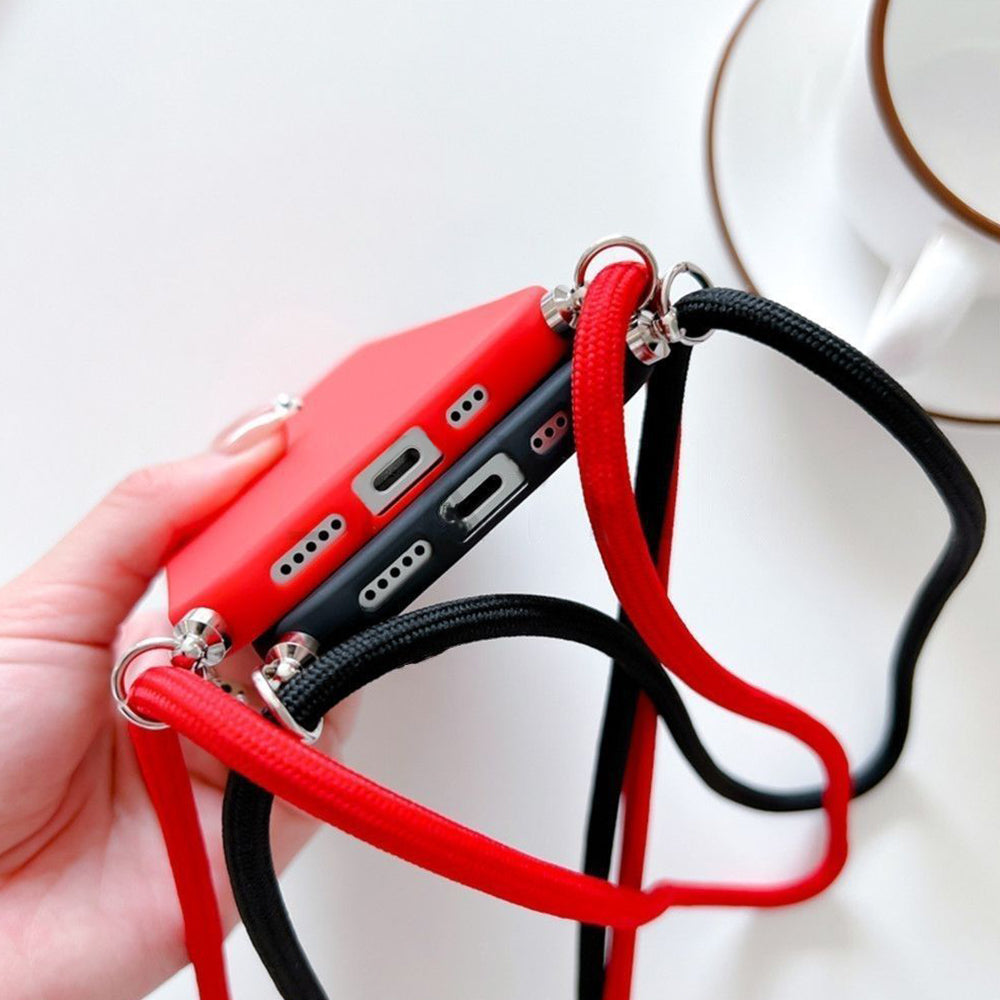 Anymob iPhone Black Crossbody Necklace Strap Lanyard Cord Phone Case Silicone Cover-Mobile Phone Cases-PEROZ Accessories