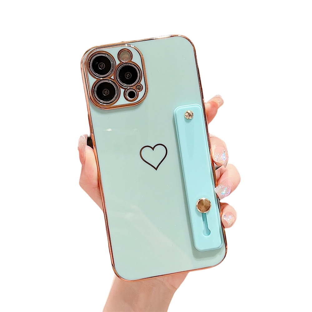 Anymob iPhone Case Light Blue Love Heart Plating Wristband Bracket Electroplated Silicone Soft Shockproof Back Cover-Mobile Phone Cases-PEROZ Accessories