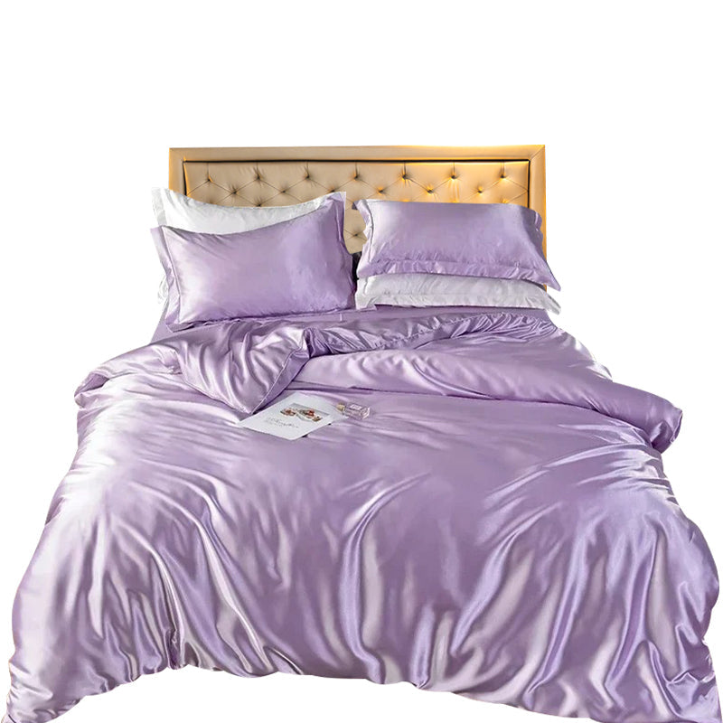 Anyhouz Beddings Lilac US Queen Size 3 Pcs High End Satin Smooth Duvet Cover Set Luxury Polyester Silky Soft Cozy Bedding Set-Duvet Covers-PEROZ Accessories