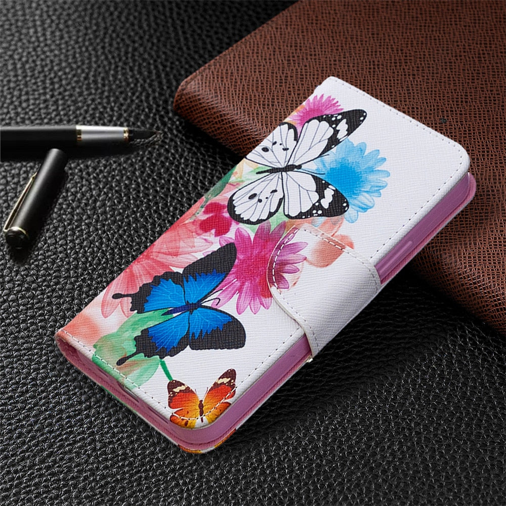 Anymob iPhone Case White with Colorful Butterfly Flip Cover Fashion Painted Wallet Leather Bag Shell-Mobile Phone Cases-PEROZ Accessories