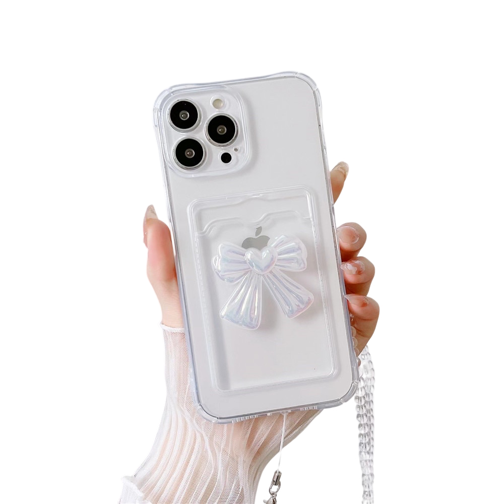Anymob iPhone Case White Lovely Bowknot Card Bag Strap Cord Chain Necklace Lanyard Rope Cover-Mobile Phone Cases-PEROZ Accessories