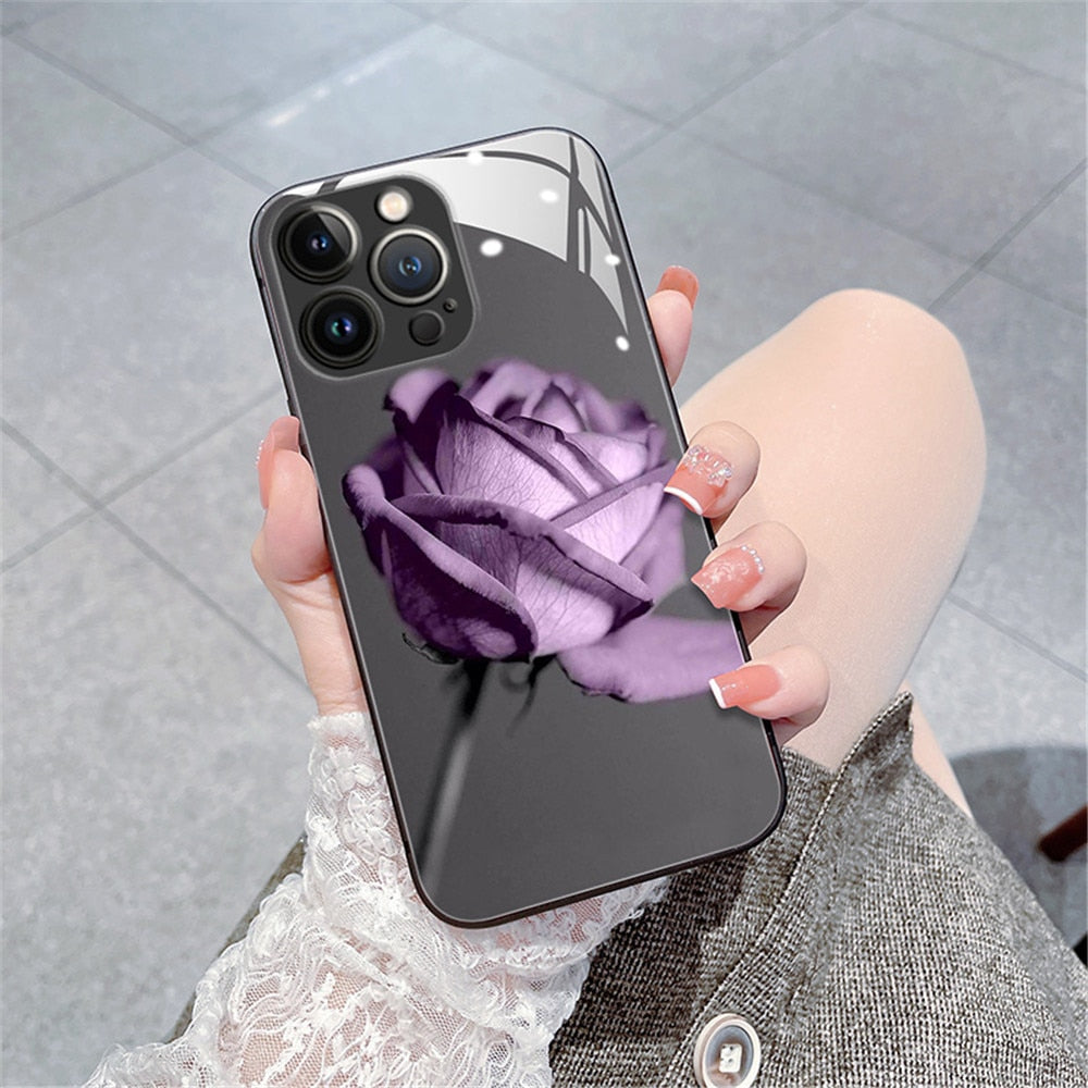 Anymob iPhone Case Pink Vintage Rose Flowers Glass Tempered Bumper Cover-Mobile Phone Cases-PEROZ Accessories