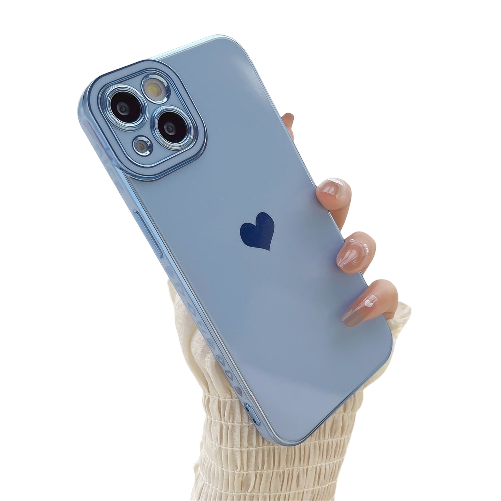 Anymob iPhone Case Blue Plating Love Heart Side Pattern Soft Phone Cover-Mobile Phone Cases-PEROZ Accessories
