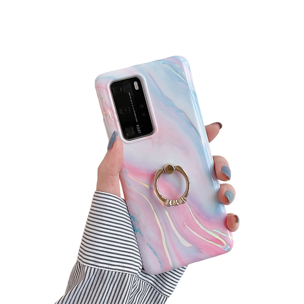 Anymob Samsung Pink And Lavender Marble Finger Ring Phone Case Soft Silicon Cover-Mobile Phone Cases-PEROZ Accessories