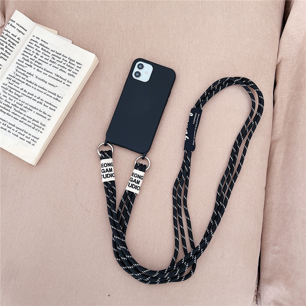Anymob iPhone Case Black Crossbody Necklace Lanyard Strap Rope Cord Soft Silicone Cover-Mobile Phone Cases-PEROZ Accessories