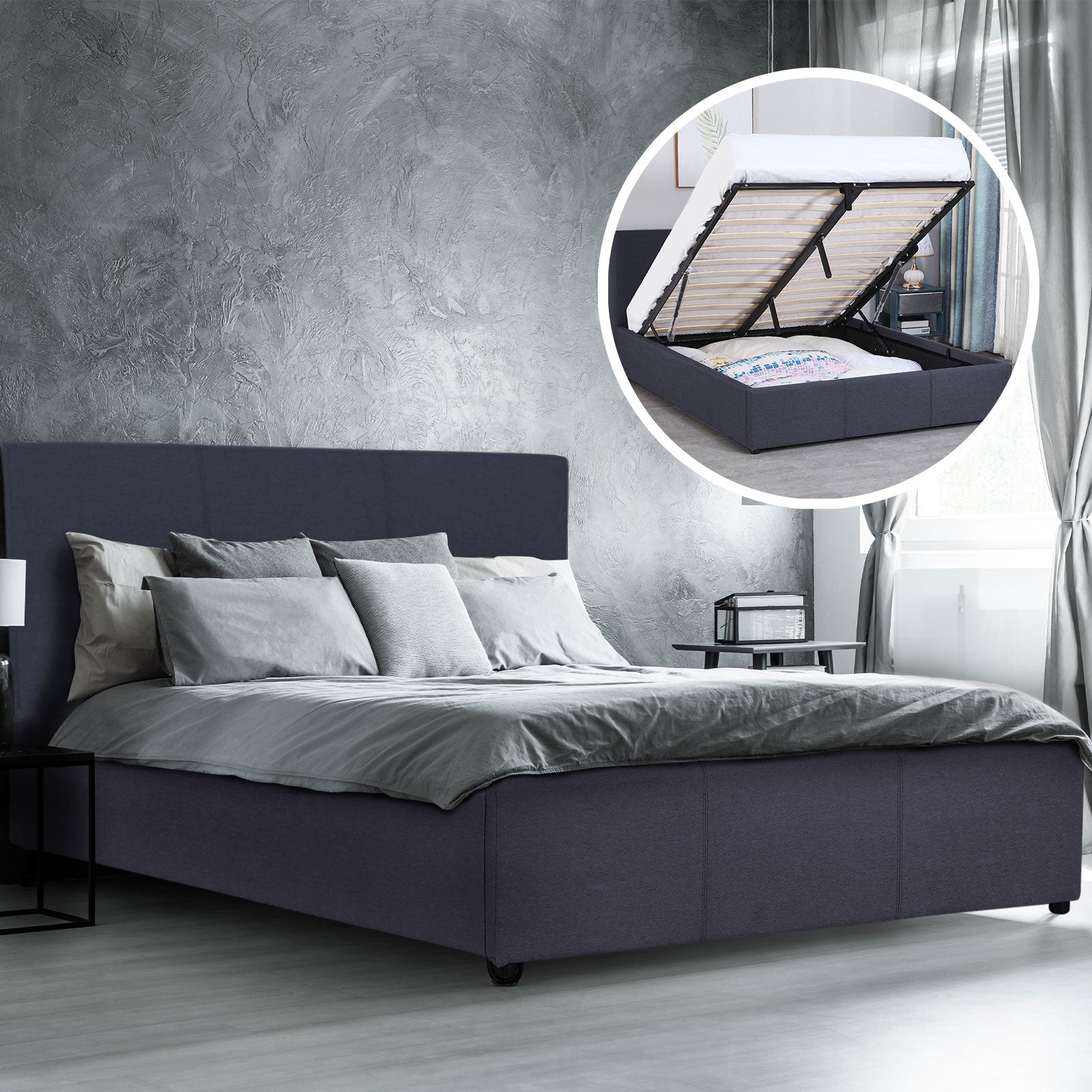 Milano Luxury Gas Lift Bed Frame And Headboard-Bed Frames & Bases-PEROZ Accessories