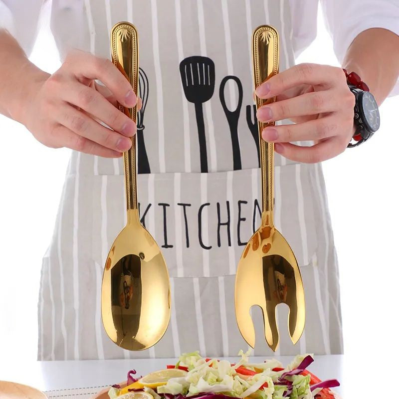 Anygleam Rose Gold Stainless Steel 2 Pcs Giant Salad Spoon and Fork Set for Buffet and Restaurant Kitchenware-Kitchen Tools & Utensils-PEROZ Accessories