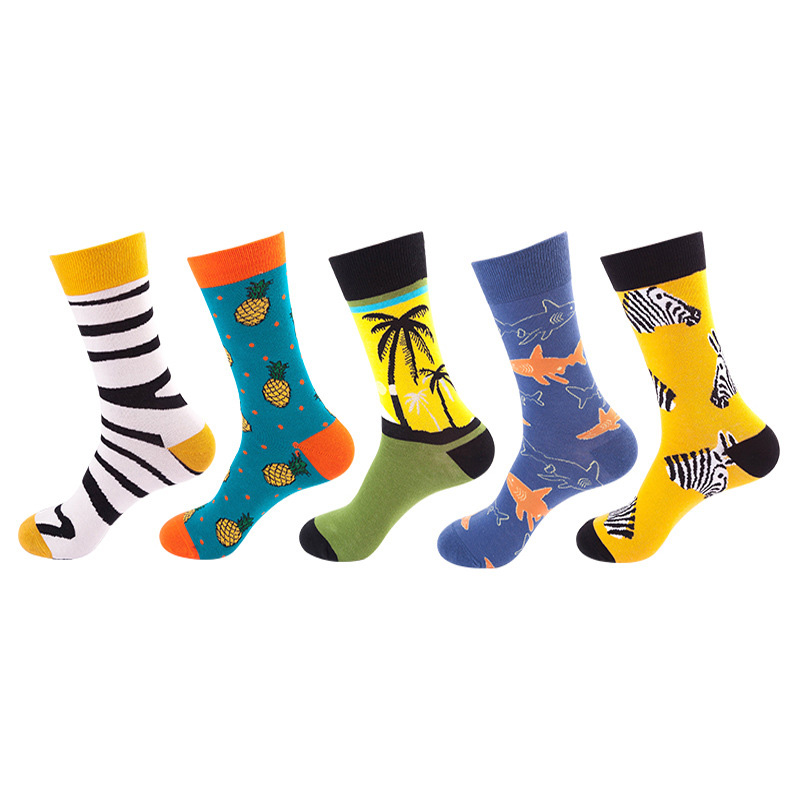 Anysox 5 Pairs One Size 5-11 Mixed Color Set Christmas Socks Zebra Cotton Fashion Woman Skateboard Oil Paitiing-Socks-PEROZ Accessories