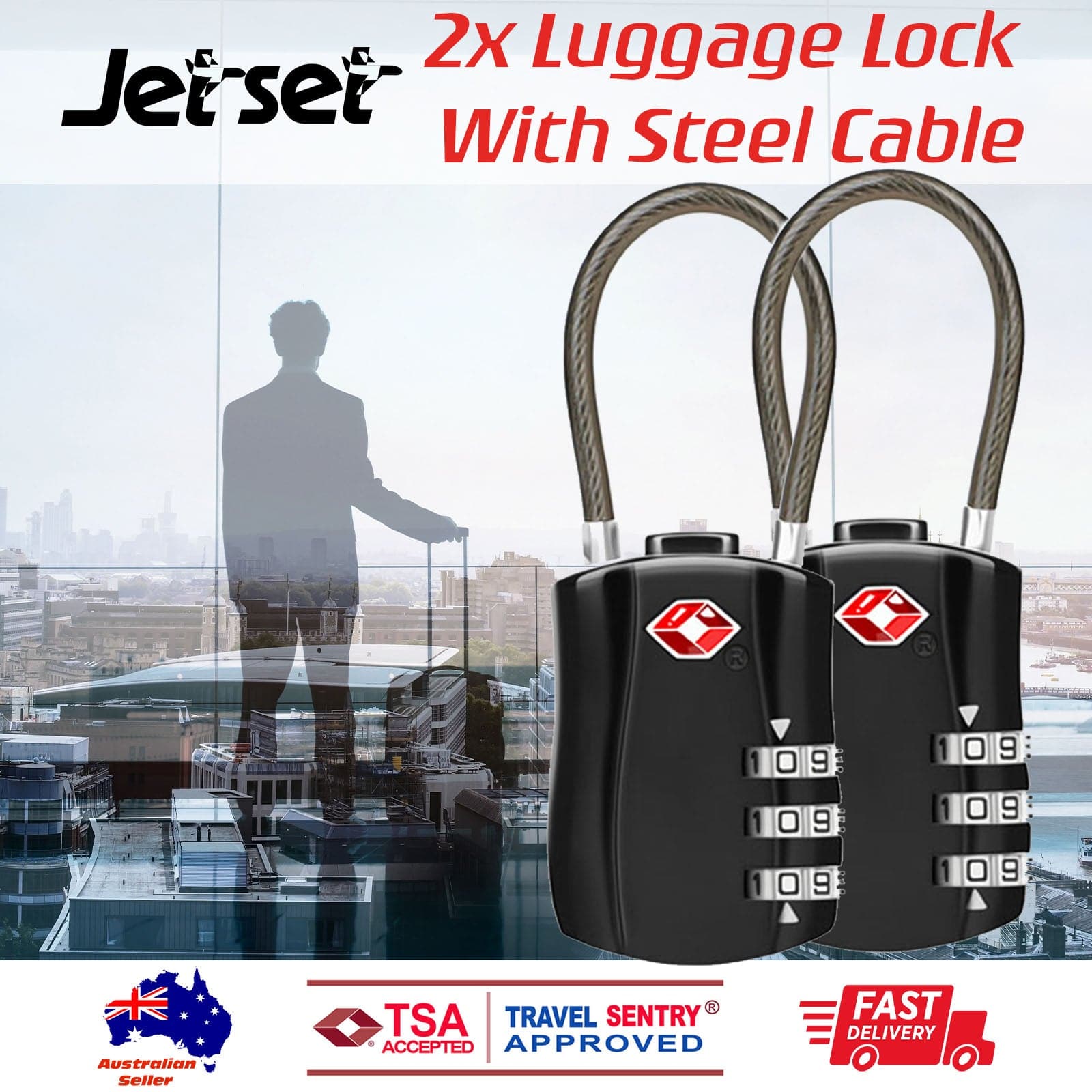 2 x TSA Approved 3 Digit Combination Locks Cable Luggage Suitcase Security Locks-Travel Accessories-PEROZ Accessories
