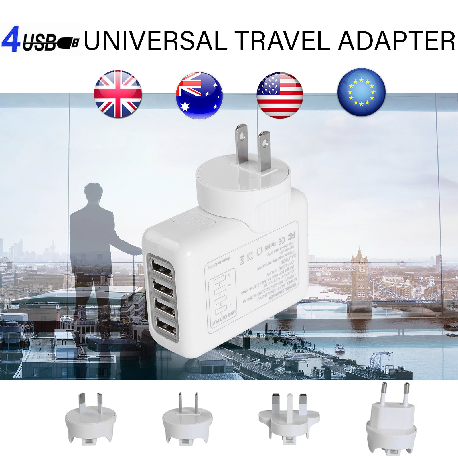 Travel Charger Universal 4 USB Ports Portable-Travel Accessories-PEROZ Accessories