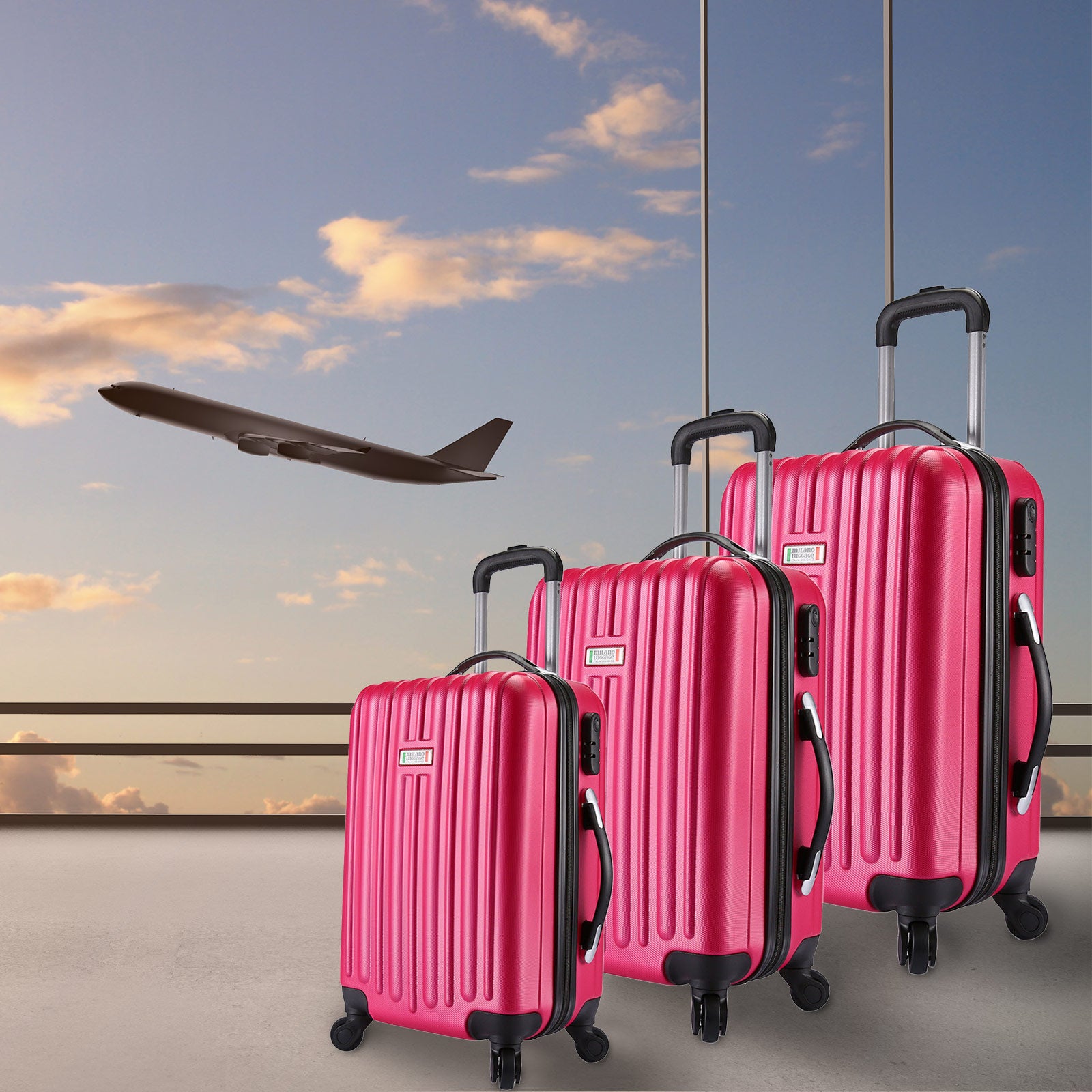 Milano Deluxe 3pc ABS Luggage Suitcase Luxury Hard Case Shockproof Travel Set-Luggage-PEROZ Accessories