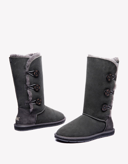 Australian Shepherd UGG Boots Australia Double Face Sheepskin Tall Triple Button Boots Water Resistant-Boots-PEROZ Accessories