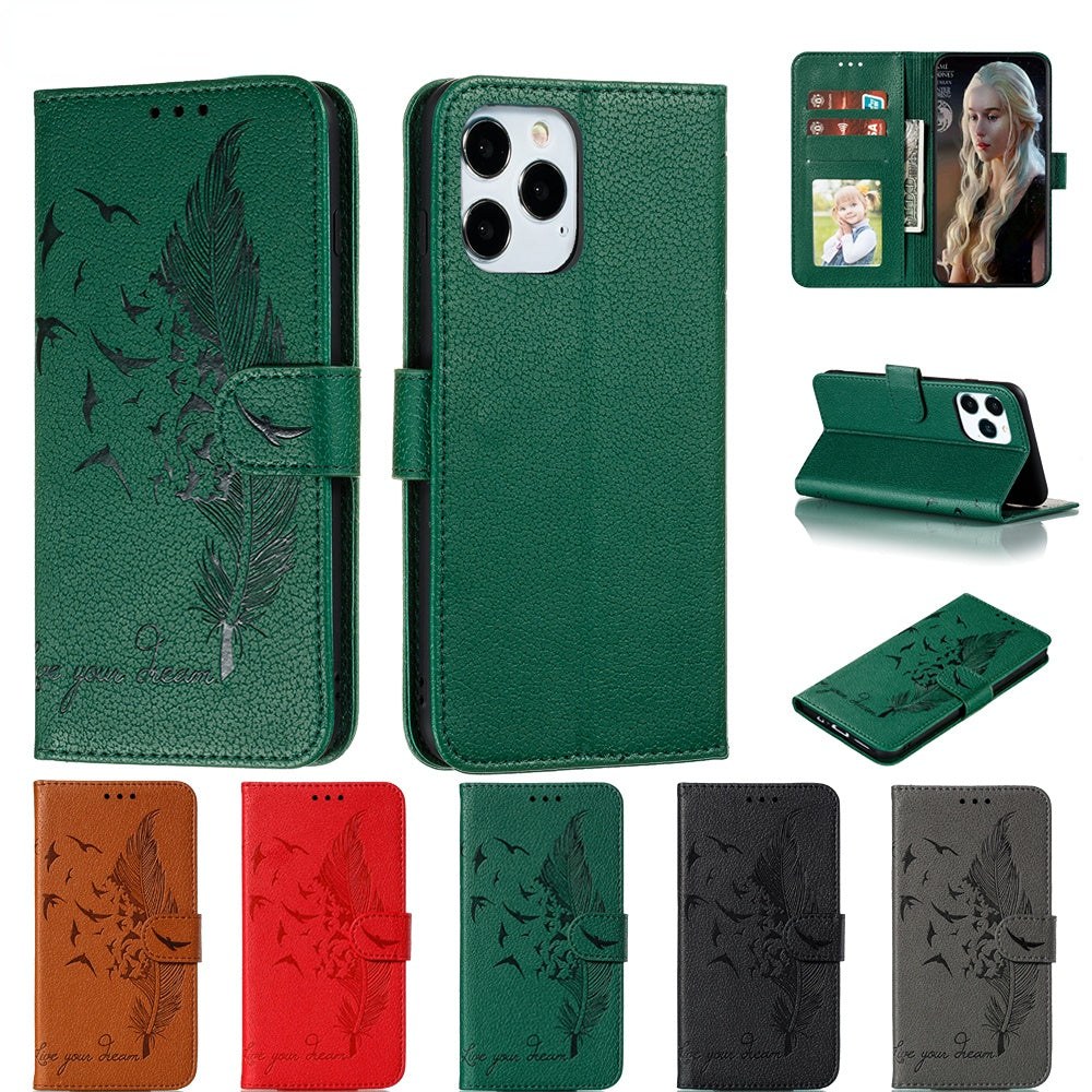 Anymob iPhone Case Red Bird Feather Leather Flip Cell Wallet Cover-PEROZ Accessories