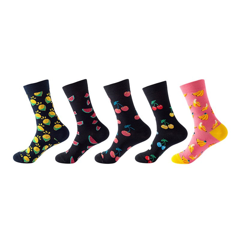 Anysox 5 Pairs One Size 5-11 Mixed Color Set Christmas Socks Cotton Fashion Fruits Woman Skateboard Oil Paitiing-Socks-PEROZ Accessories
