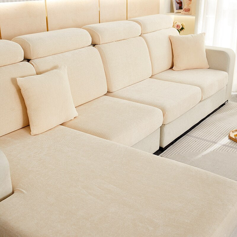 Anyhouz Sofa Cover Beige L-Shape Polyester Chenille Thick Stretchable Cushion For Living Room Enlarge Size Large-Chair Cover-PEROZ Accessories