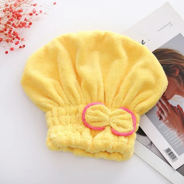 Anyhouz Hair Bonnets Yellow Microfibre Quick Hair Drying Bath Spa Bath Towels for Womens Shower Hat Bathroom Accessories-Bathroom and Toilet Accessories-PEROZ Accessories