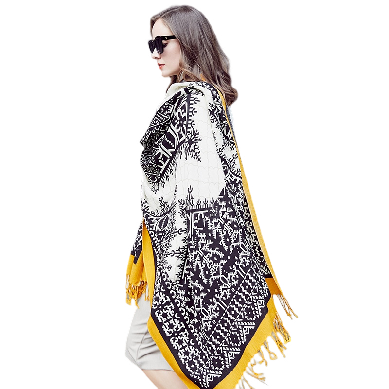 Anyyou 100% Merino Wool Mustard And Patterns Silk Satin Large Winter Scarf Pashmina Shawl Bandana Perfect For Women Ladies Fashion Style-Scarves-PEROZ Accessories