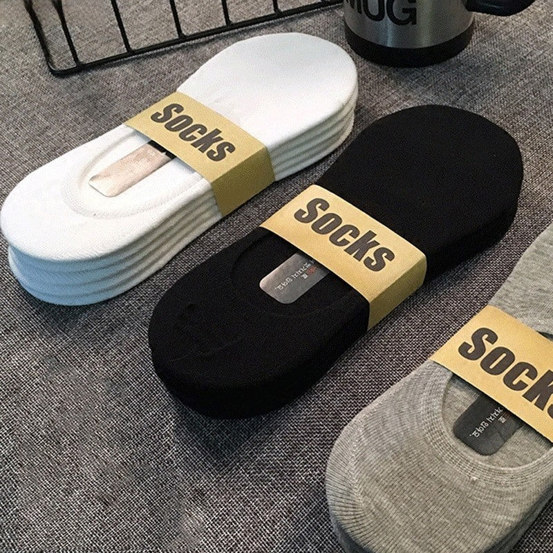 Anysox 5 Pairs Size 4-9 Grey Boat Socks Summer Thin Invisible Cotton Non-Slip Silicone Breathable Pure Color For Men-Socks-PEROZ Accessories