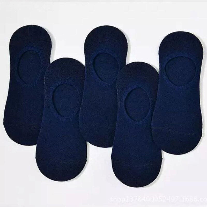 Anysox 5 Pairs Size 4-9 Blue Boat Socks Summer Thin Invisible Cotton Non-Slip Silicone Breathable Pure Color For Men-Socks-PEROZ Accessories