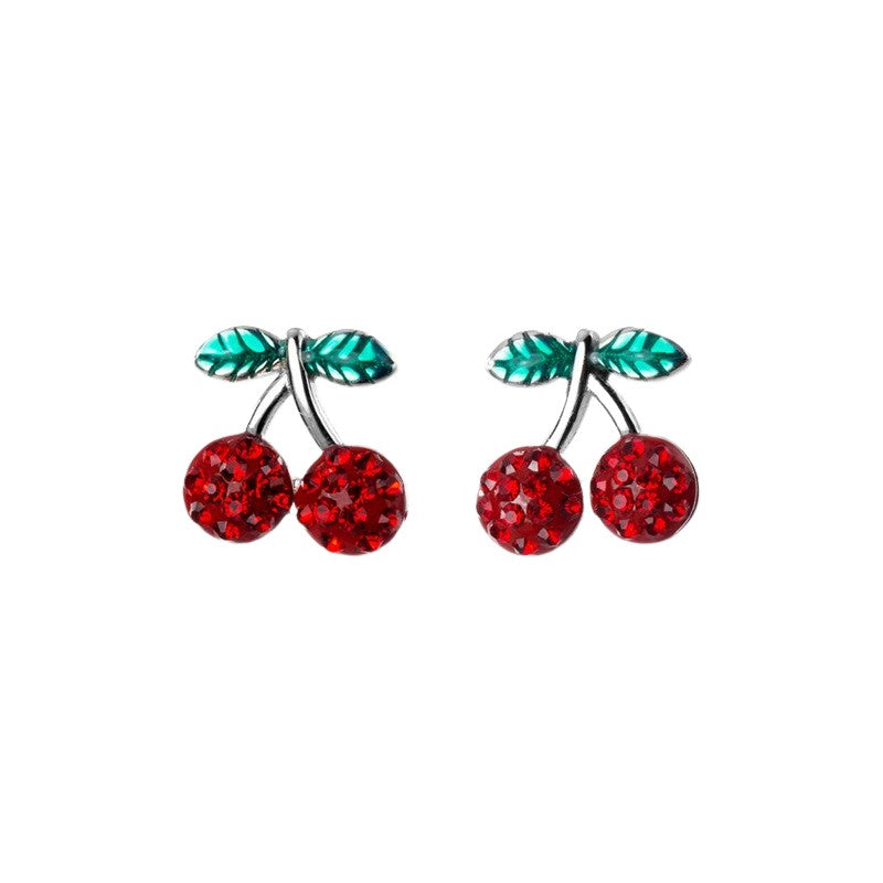 Anyco Fashion Earrings Genuine Sterling Silver Romantic Sweet Red Zircon Cherry Fruit Studs For Girls Accessory Jewelry-Earrings-PEROZ Accessories