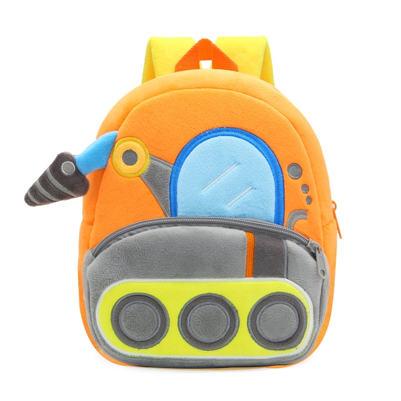 Anykidz 3D Orange Drill Carriage Backpack Cute Vehicle With Cartoon Designs Children Toddler Plush Bag-Backpacks-PEROZ Accessories
