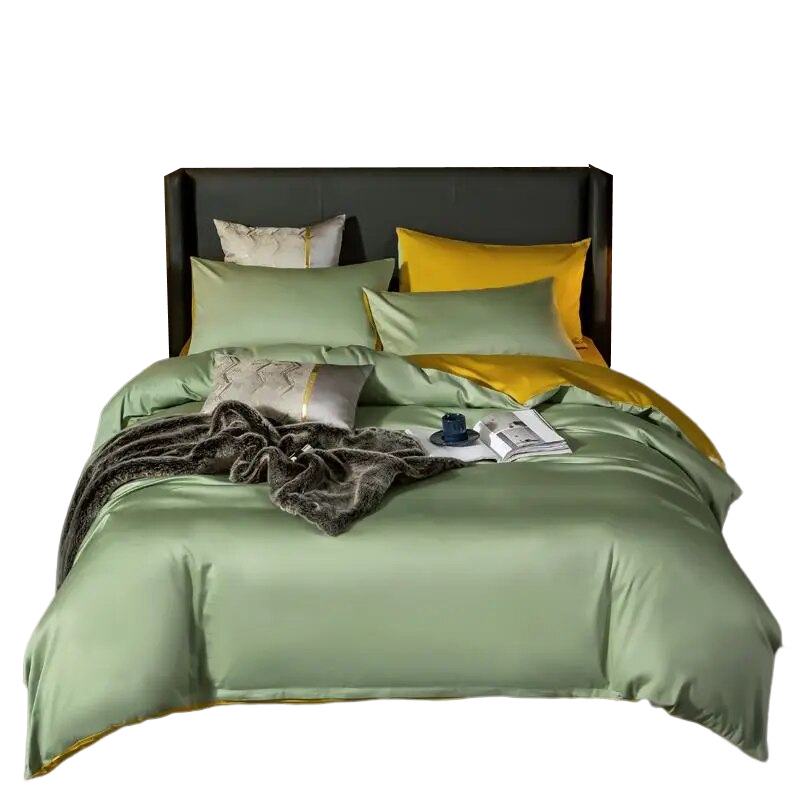 Anyhouz Bed Sheet Green Yellow Ultra Soft Luxury Egyptian Cotton Bedding Cover Queen Size 4 Pcs Bed Set-Bed Sheets-PEROZ Accessories