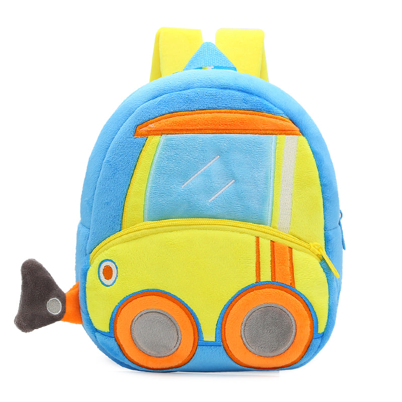 Anykidz 3D Blue Bulldozer Kids School Backpack Cute Cartoon Animal Style Children Toddler Plush Bag Perfect Accessories For Boys and Girls-Backpacks-PEROZ Accessories