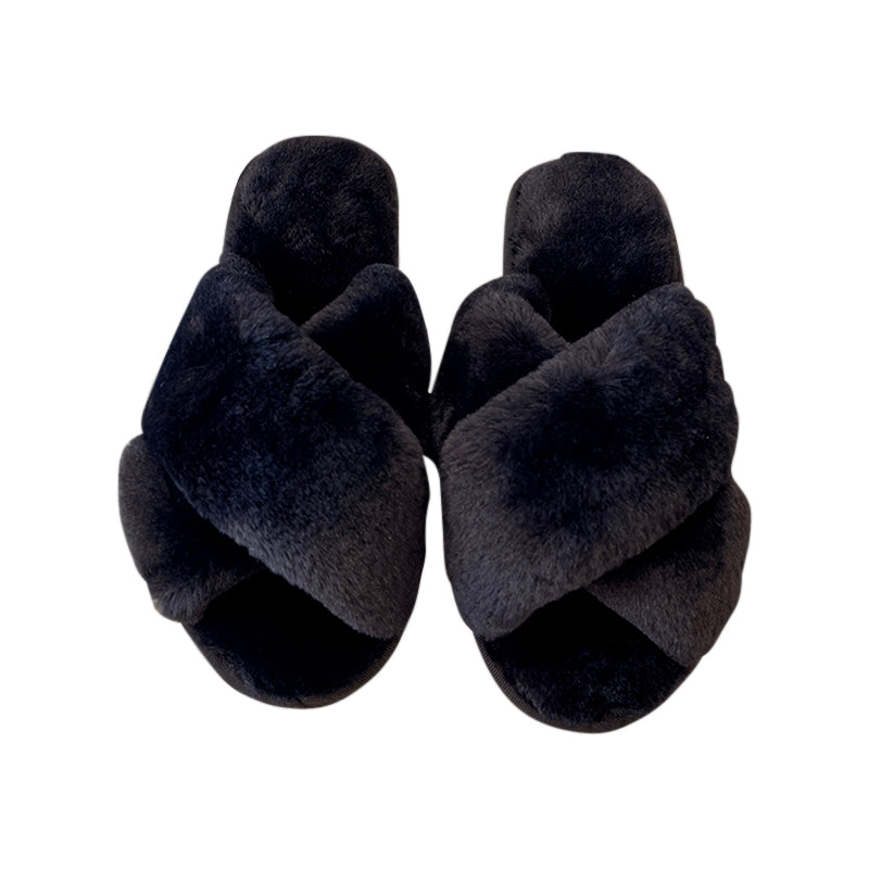 AnyStep Plush Slipper One Size 7-8 Cross Black Warm Winter Comfortable Home Fluffy Indoor Slip On-Slipper Chairs-PEROZ Accessories