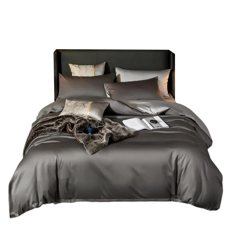 Anyhouz Bed Sheet Deep Grey Light Grey Ultra Soft Luxury Egyptian Cotton Bedding Cover Full Size 4 Pcs Bed Set-Bed Sheets-PEROZ Accessories
