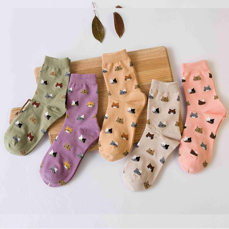 Anysox 5 Pairs Size 5-9 Fashion Socks Thick Warm Cotton Cute Cartoon Cat Animal Ankle Short Casual for Ladies Girls Christmas Gifts Purple-Socks-PEROZ Accessories