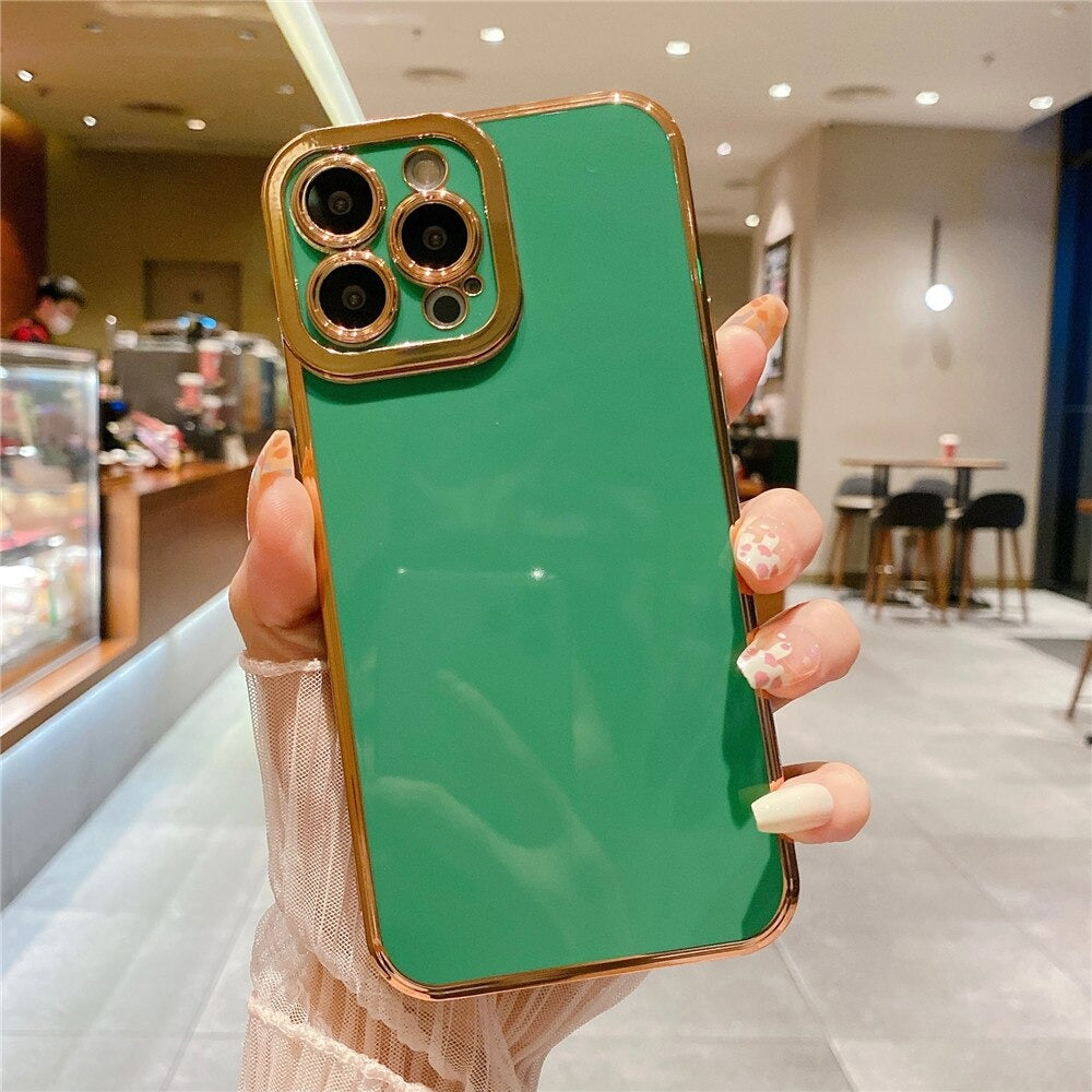 Anymob iPhone Case Green Camera Protection Shell Bumper Mobile Cover iPhone 12 11 13 Pro Max XR XS Max X 7 8 Plus SE 2020 12 13Pro Compatible-Mobile Phone Cases-PEROZ Accessories