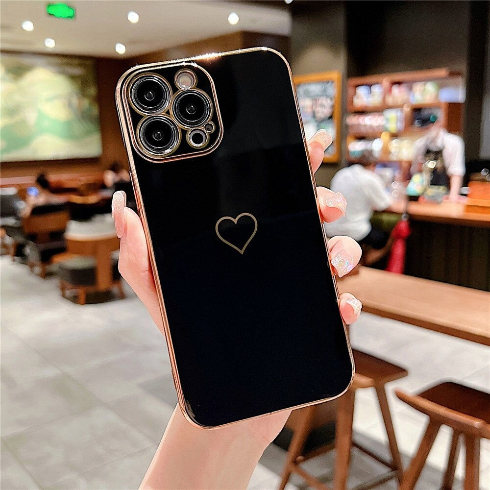 Anymob iPhone Case Luxury Black Color Electroplated Love Heart with Silicon Bumper Shockproof Back Cover for iPhone Compatible-Mobile Phone Cases-PEROZ Accessories