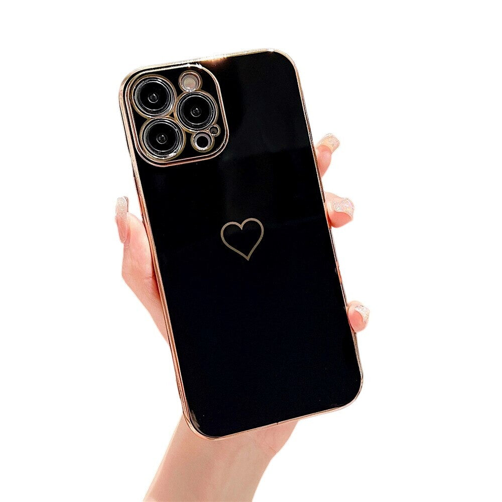 Anymob iPhone Case Luxury Black Color Electroplated Love Heart with Silicon Bumper Shockproof Back Cover for iPhone Compatible-Mobile Phone Cases-PEROZ Accessories